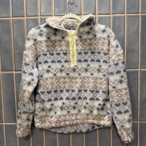 Cozy Zip-Up Sherpa Pullover Sweater - Gray, Cream & Yellow